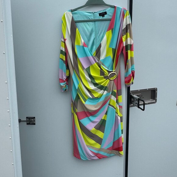 Tahari Arthur S. Levine Multicolor Geometric Print Dress - US 12 / FR 44 / IT 46 - Picture 1 of 3